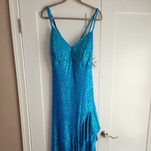 Morgan & Co Bright turquoise blue sequin dress 14W, NWT